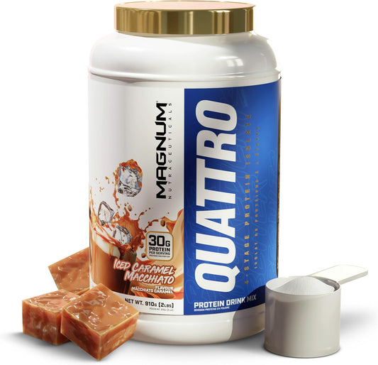 Premium Magnum Nutraceuticals Quattro Whey Protein Powder, Iced Caramel Macchiato 2lb - Ideal for Muscle Growth & Recovery