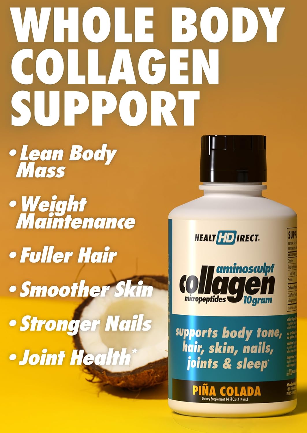 Premium Medical-Grade Liquid Collagen for Women - Piña Colada 14 FL Oz - 10g AminoSculpt Liquid Collagen Micropeptides - 14 Servings