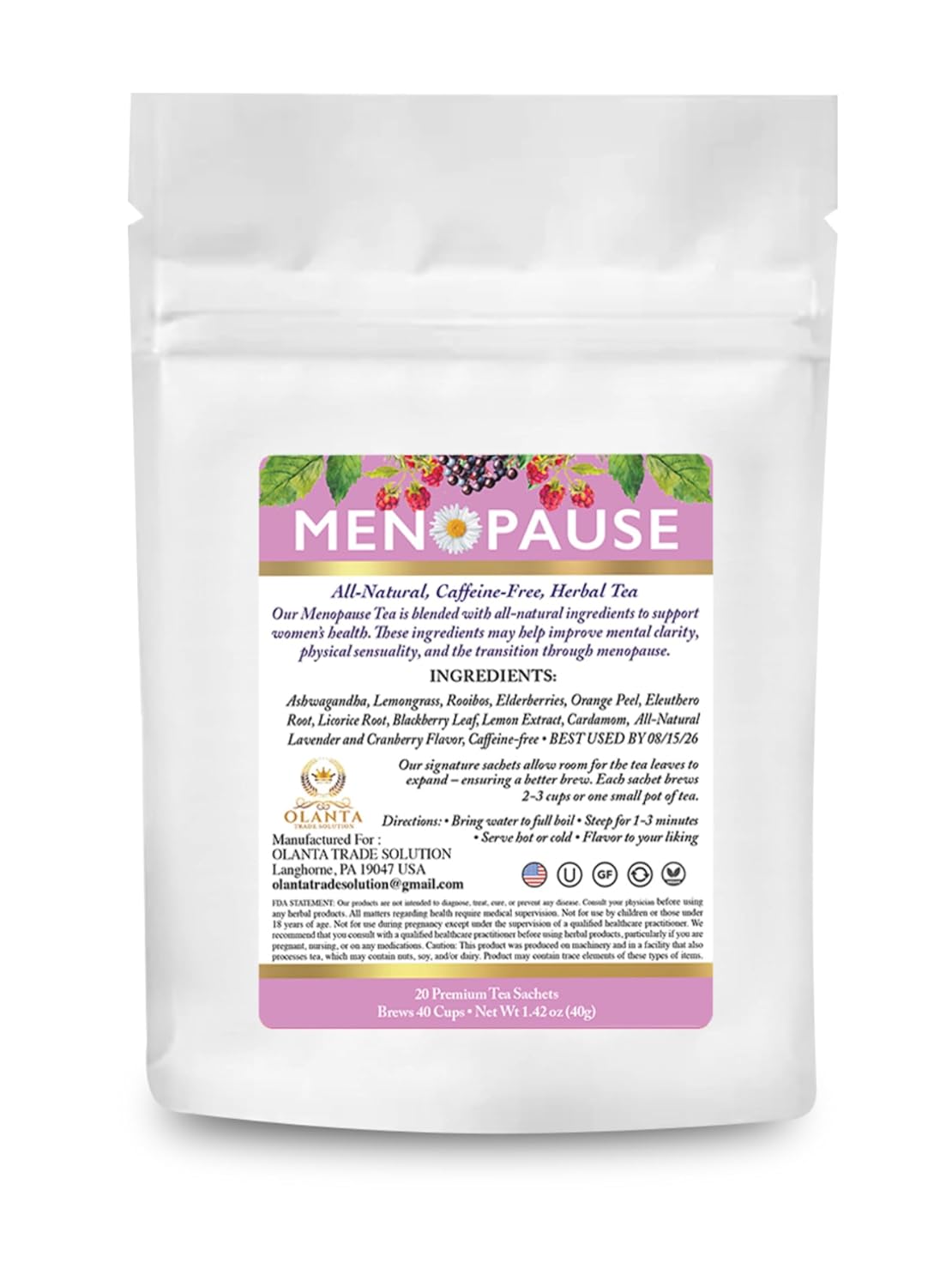 Premium Menopause Tea Blend for Women's Wellness - Hormone Balance Support with Natural Relief for Menopause Symptoms - 20 Tea Sachets by Olanta Trade Solution