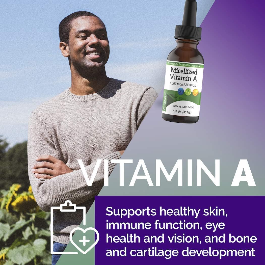 Premium Micellized Vitamin A Drops for Men & Women - Liquid Palmitate & Beta Carotene Supplement - 1,507mcg RAE (5025IU) - 1 Oz