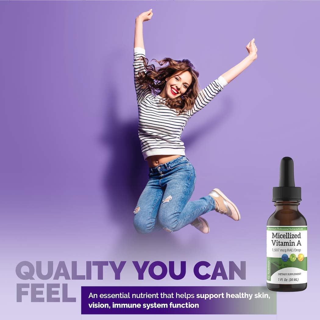 Premium Micellized Vitamin A Drops for Men & Women - Liquid Palmitate & Beta Carotene Supplement - 1,507mcg RAE (5025IU) - 1 Oz