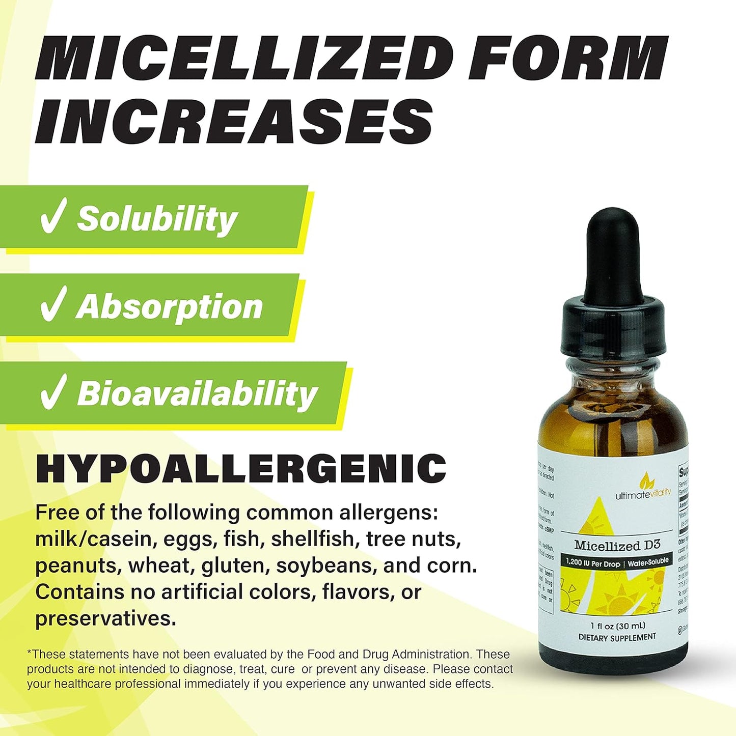 Premium Micellized Vitamin D3 Liquid - 750 Servings, 1200 IU Per Drop, Soy-Free, Water Soluble - 1 Ounce Size