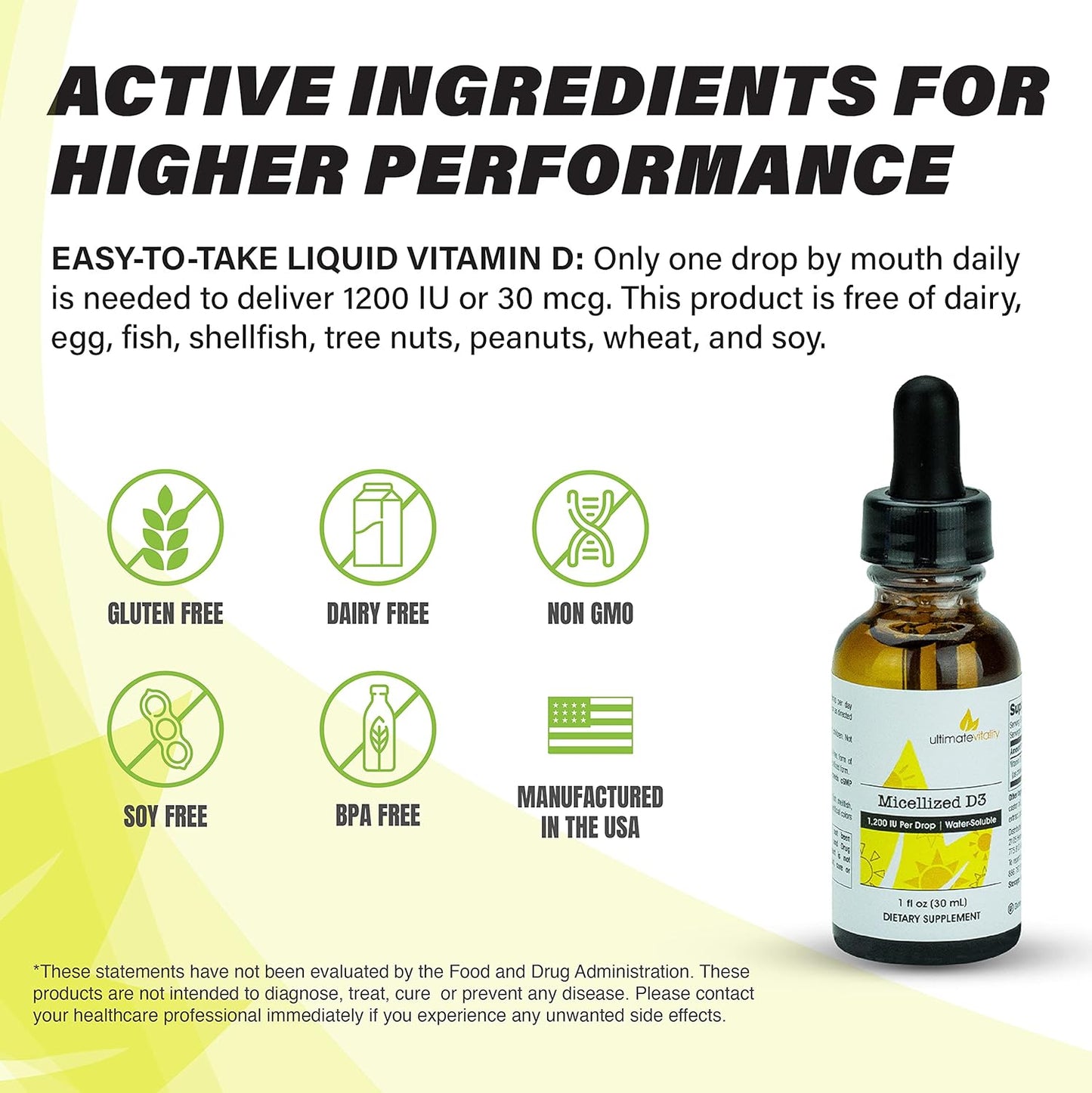 Premium Micellized Vitamin D3 Liquid - 750 Servings, 1200 IU Per Drop, Soy-Free, Water Soluble - 1 Ounce Size