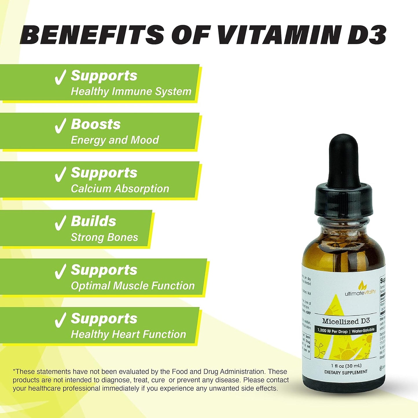Premium Micellized Vitamin D3 Liquid - 750 Servings, 1200 IU Per Drop, Soy-Free, Water Soluble - 1 Ounce Size