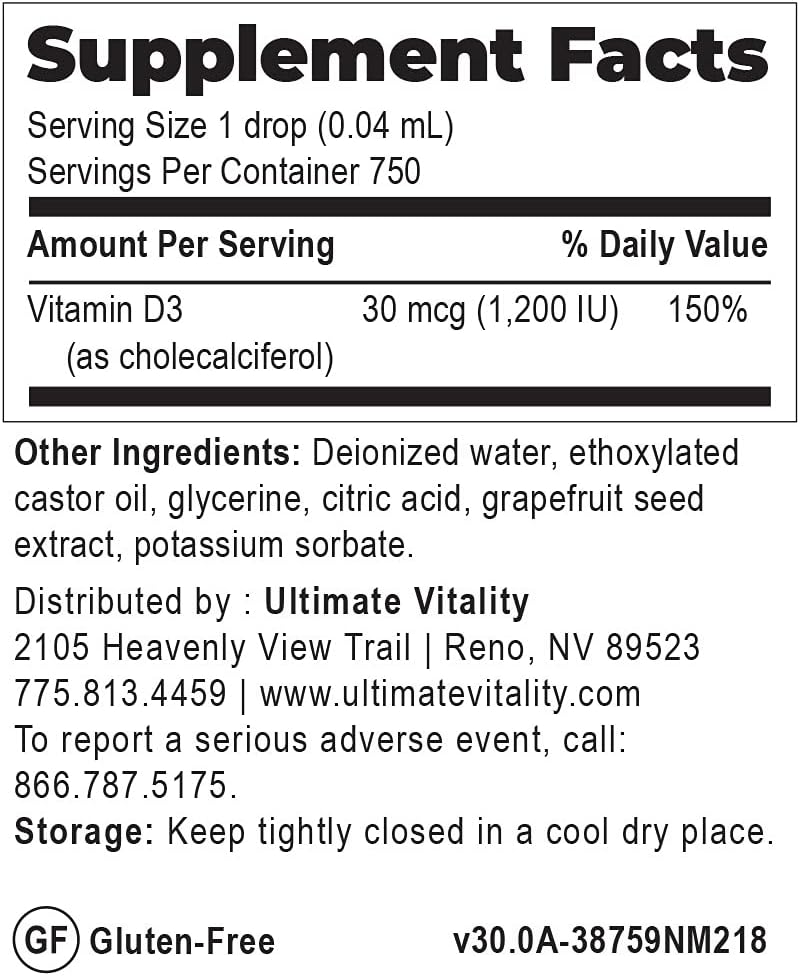 Premium Micellized Vitamin D3 Liquid - 750 Servings, 1200 IU Per Drop, Soy-Free, Water Soluble - 1 Ounce Size