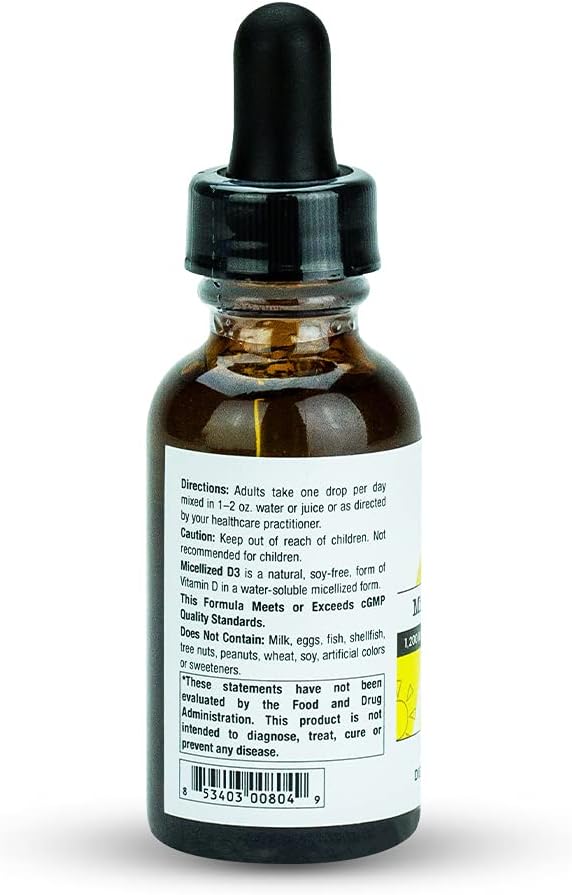 Premium Micellized Vitamin D3 Liquid - 750 Servings, 1200 IU Per Drop, Soy-Free, Water Soluble - 1 Ounce Size