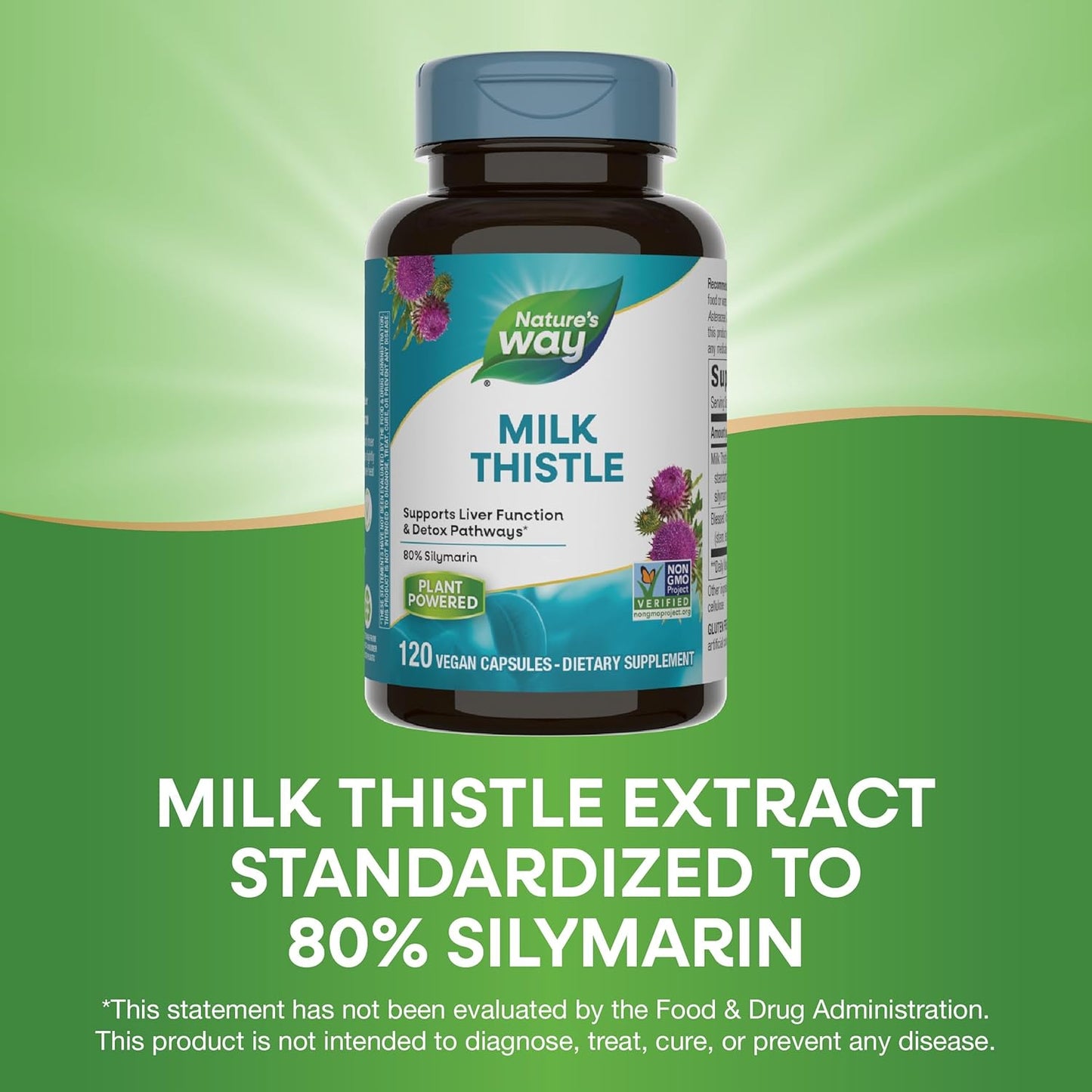 Premium Milk Thistle Blend with 80% Silymarin - 120 Capsules, Non-GMO Formula by Nature's Way