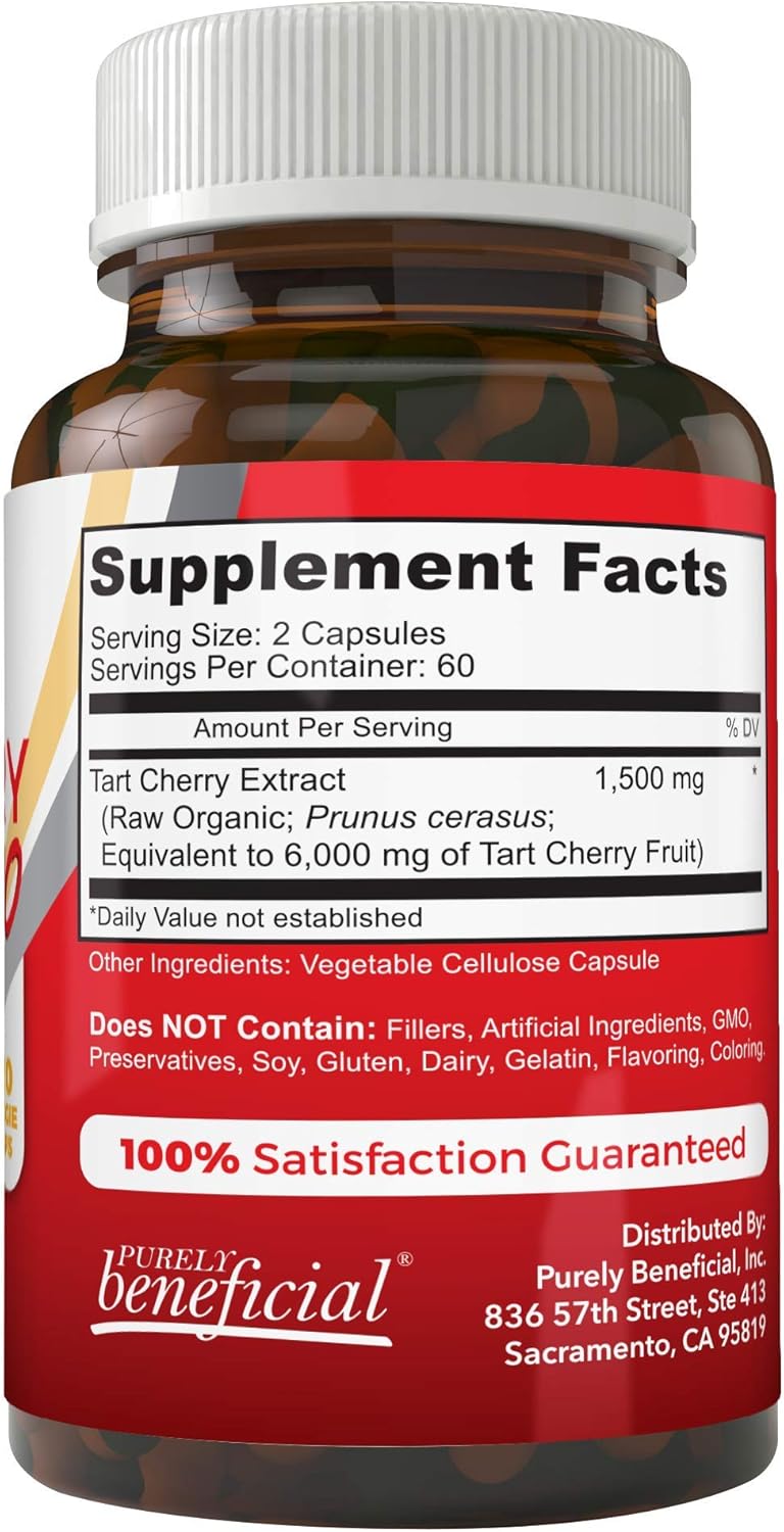 Premium Montmorency Tart Cherry Capsules - 6000mg Extra Strength Raw Supplement for Joint Support - Non-GMO, 120 Vegetarian Capsules