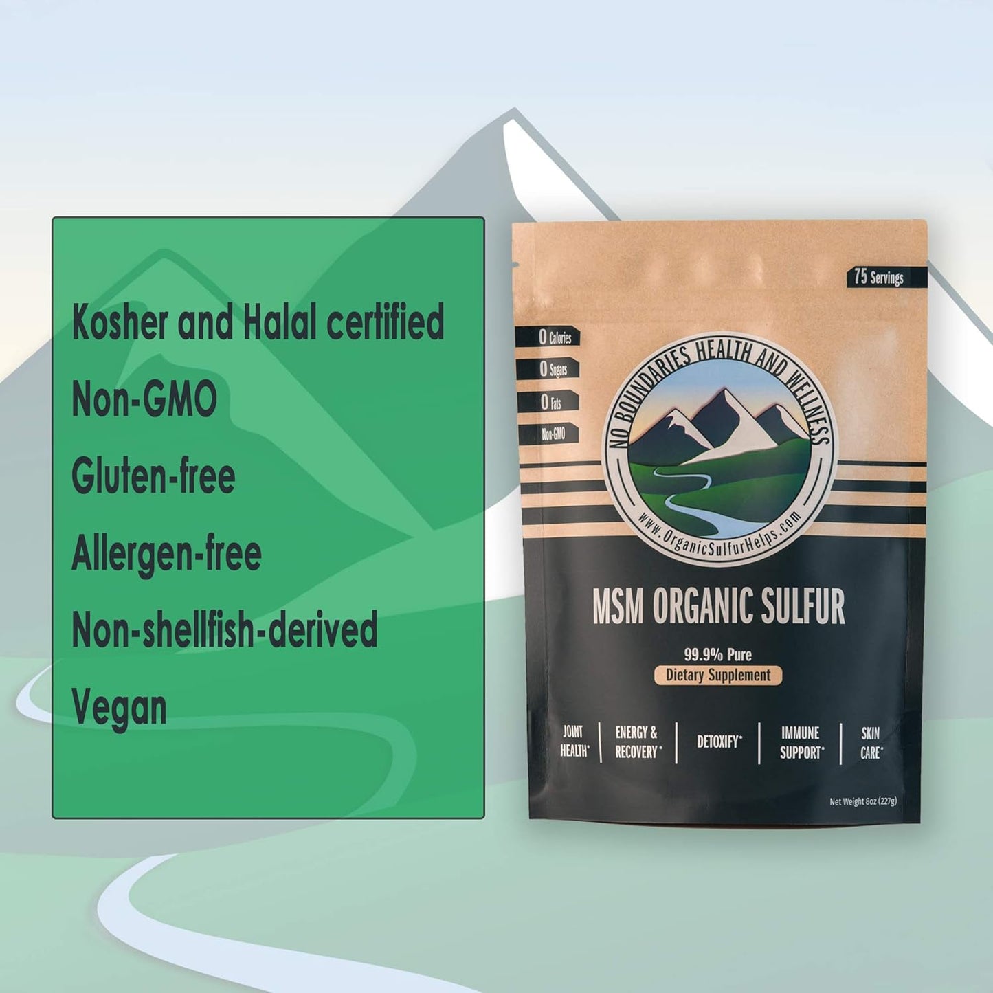 Premium MSM Organic Sulfur Crystals for Joint Pain, Allergies and Skin Health - No Boundaries Health and Wellness - BoostGo Australia