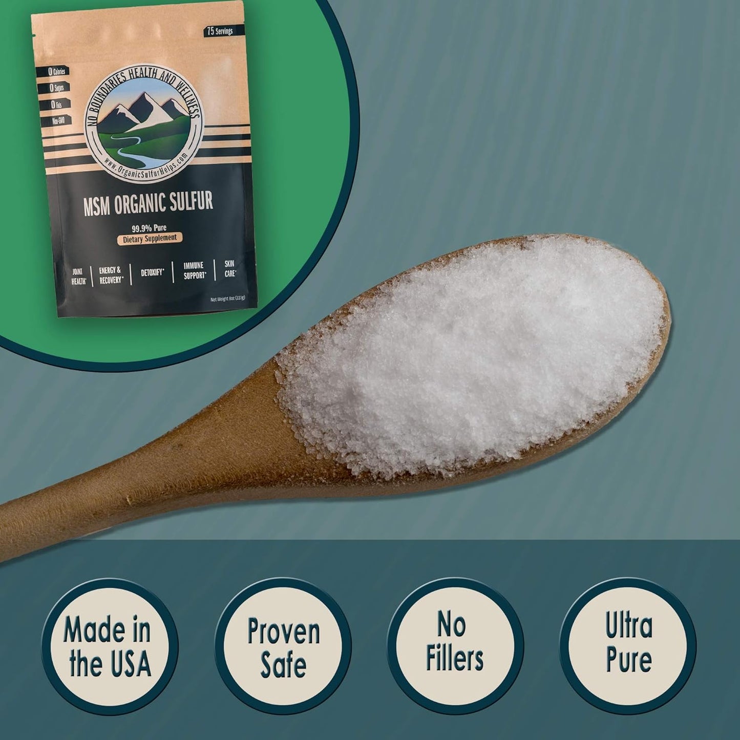 Premium MSM Organic Sulfur Crystals for Joint Pain, Allergies and Skin Health - No Boundaries Health and Wellness - BoostGo Australia