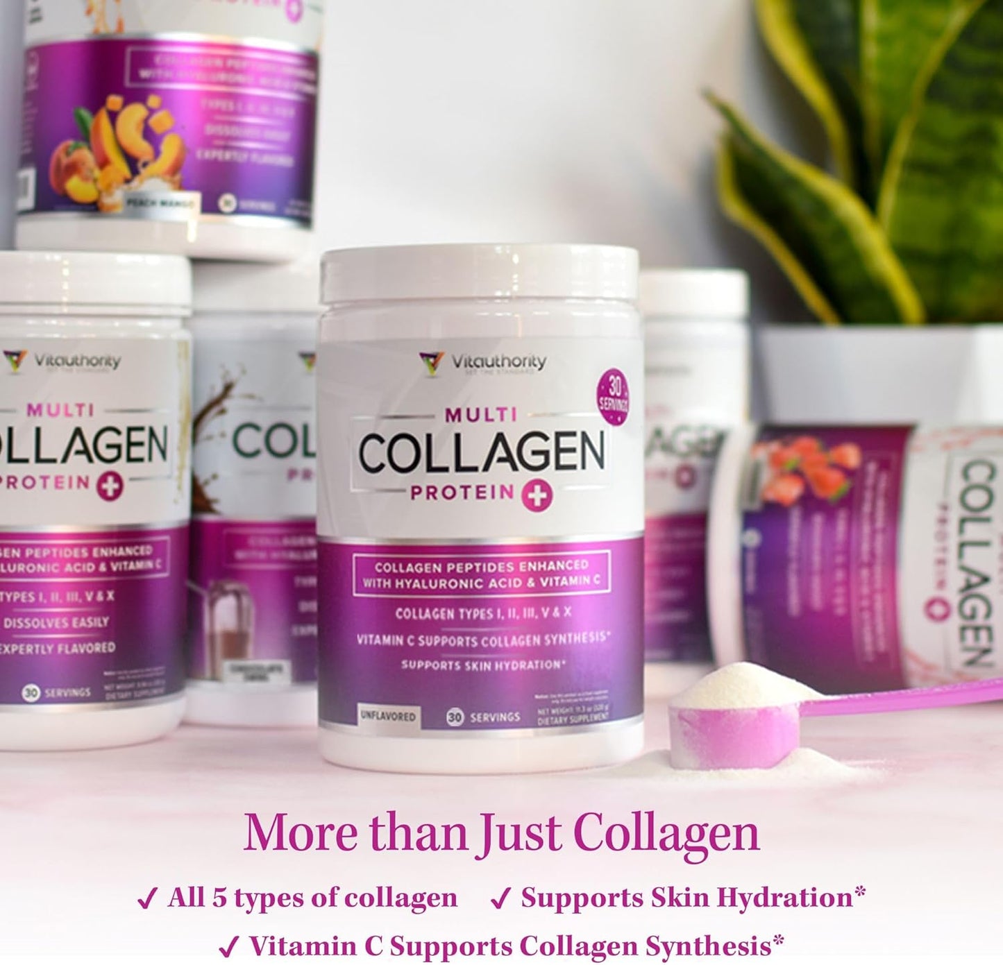 Premium Multi Collagen Peptides Powder - Grass Fed Hydrolyzed Collagen Drink Mix with Hyaluronic Acid and Vitamin C for Hair, Skin, and Nails - Men and Women's Beauty Supplement
