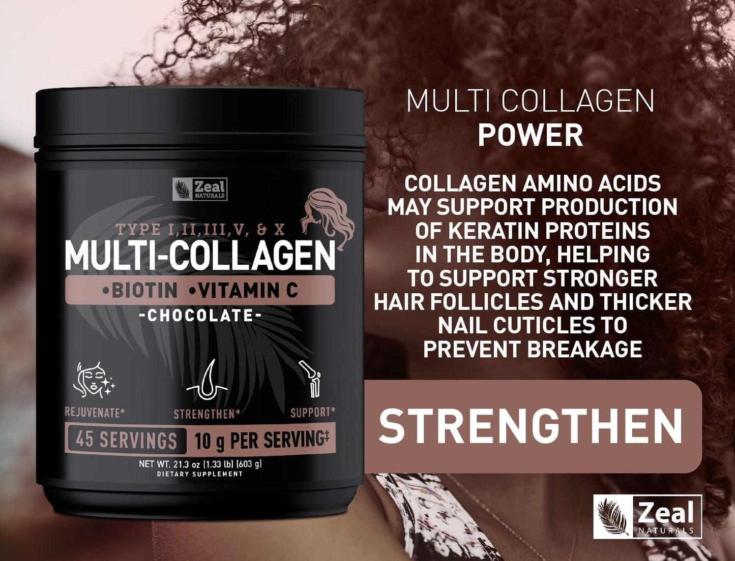 Premium Multi Collagen Peptides Protein Powder with Vitamin C, Biotin, Hyaluronic Acid - Chocolate (45 Servings)