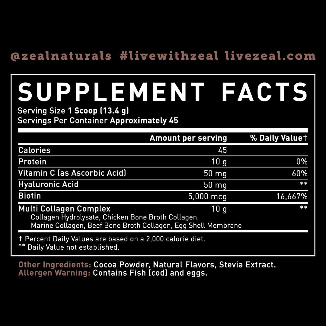 Premium Multi Collagen Peptides Protein Powder with Vitamin C, Biotin, Hyaluronic Acid - Chocolate (45 Servings)