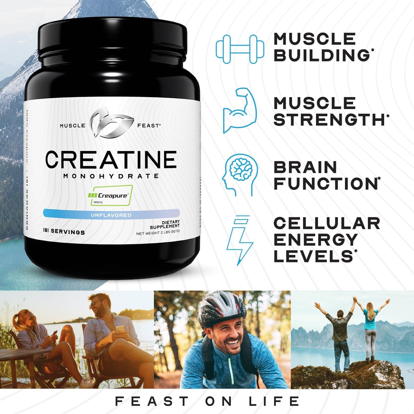 Premium Muscle Feast Creatine and Whey Protein Isolate Bundle - Unflavored, Vegetarian, Gluten Free - 2lb Creatine Powder + 5lb Protein