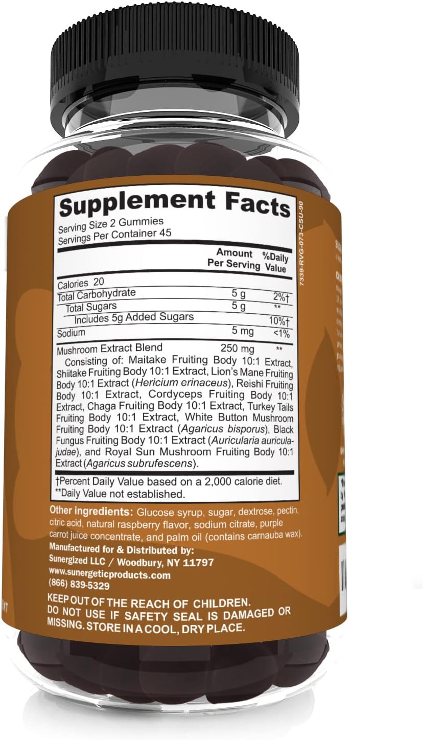 Premium Mushroom Gummies Supplement for Immune Health, Brain Function, Mood & Stress Support - Blend with Lions Mane, Chaga, Reishi, Turkey Tail, Cordyceps - 90 Gummies