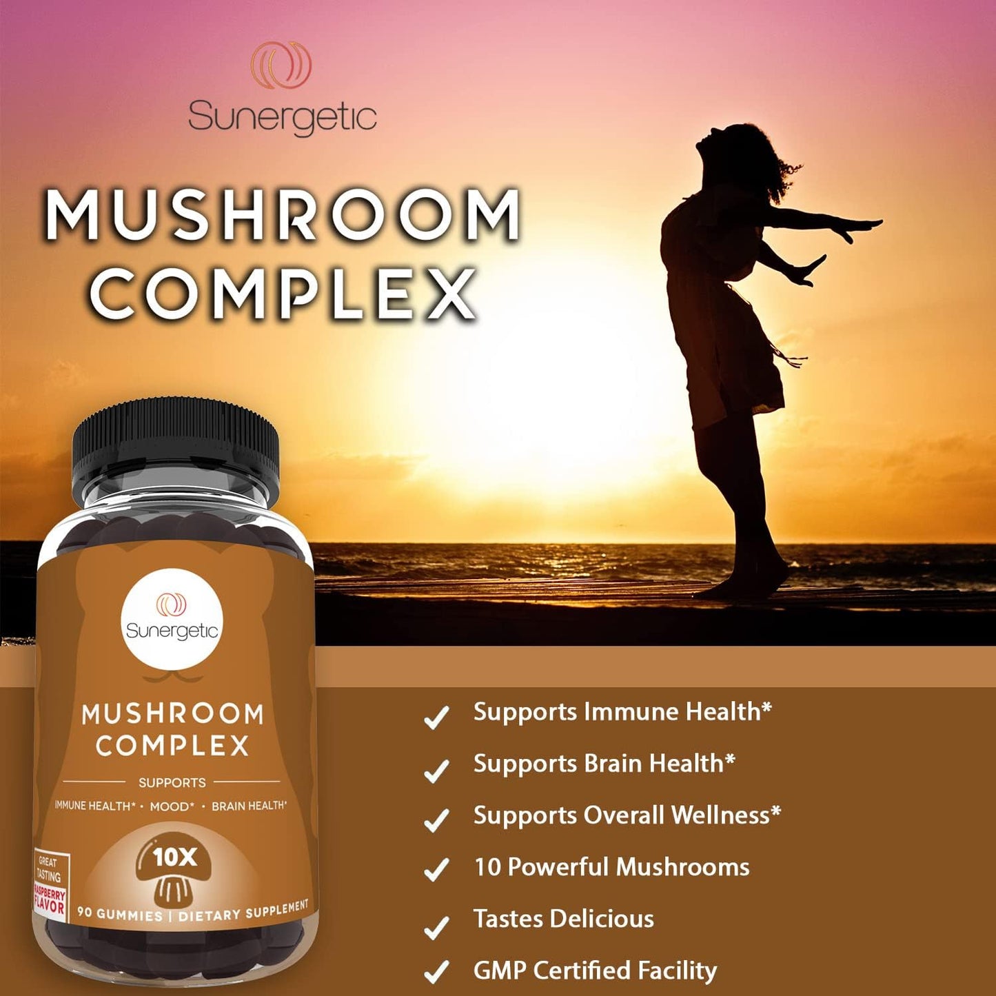 Premium Mushroom Gummies Supplement for Immune Health, Brain Function, Mood & Stress Support - Blend with Lions Mane, Chaga, Reishi, Turkey Tail, Cordyceps - 90 Gummies