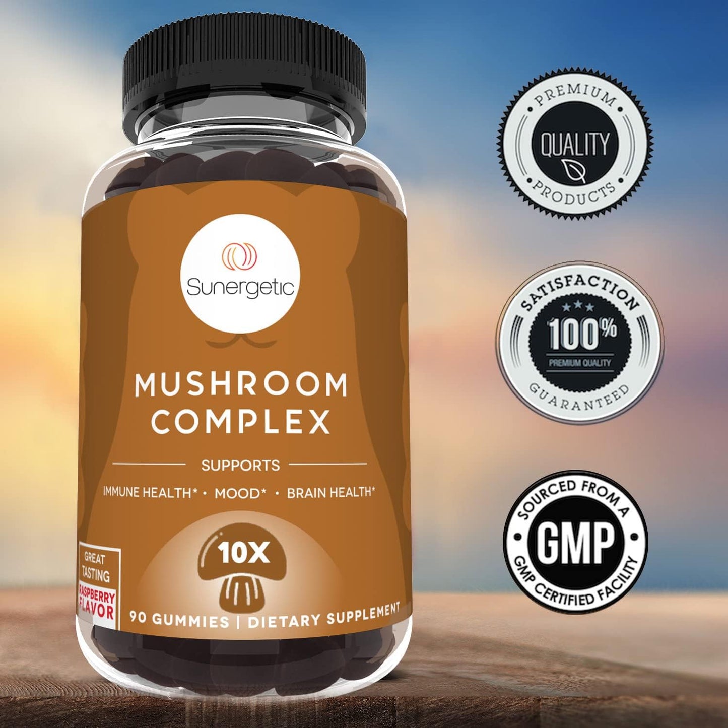 Premium Mushroom Gummies Supplement for Immune Health, Brain Function, Mood & Stress Support - Blend with Lions Mane, Chaga, Reishi, Turkey Tail, Cordyceps - 90 Gummies