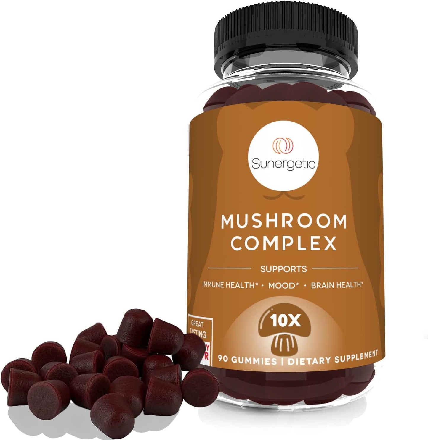 Premium Mushroom Gummies Supplement for Immune Health, Brain Function, Mood & Stress Support - Blend with Lions Mane, Chaga, Reishi, Turkey Tail, Cordyceps - 90 Gummies