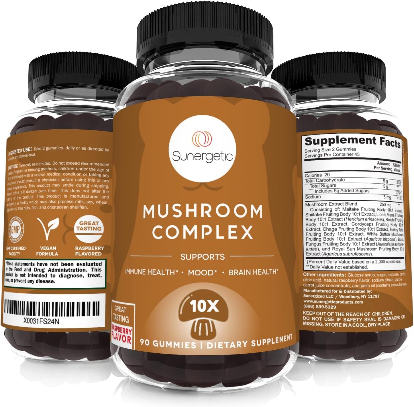 Premium Mushroom Gummies Supplement for Immune Health, Brain Function, Mood & Stress Support - Blend with Lions Mane, Chaga, Reishi, Turkey Tail, Cordyceps - 90 Gummies