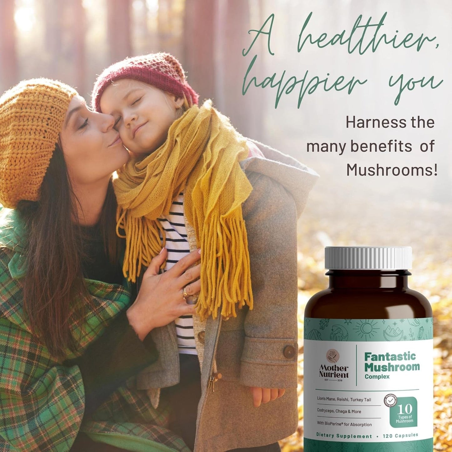 Premium Mushroom Supplement Capsules: Reishi, Chaga, Cordyceps, Shiitake & Lions Mane - 40-Day Supply (120 Capsules) - Pure Mushroom Extract Blend for Vitality & Wellness