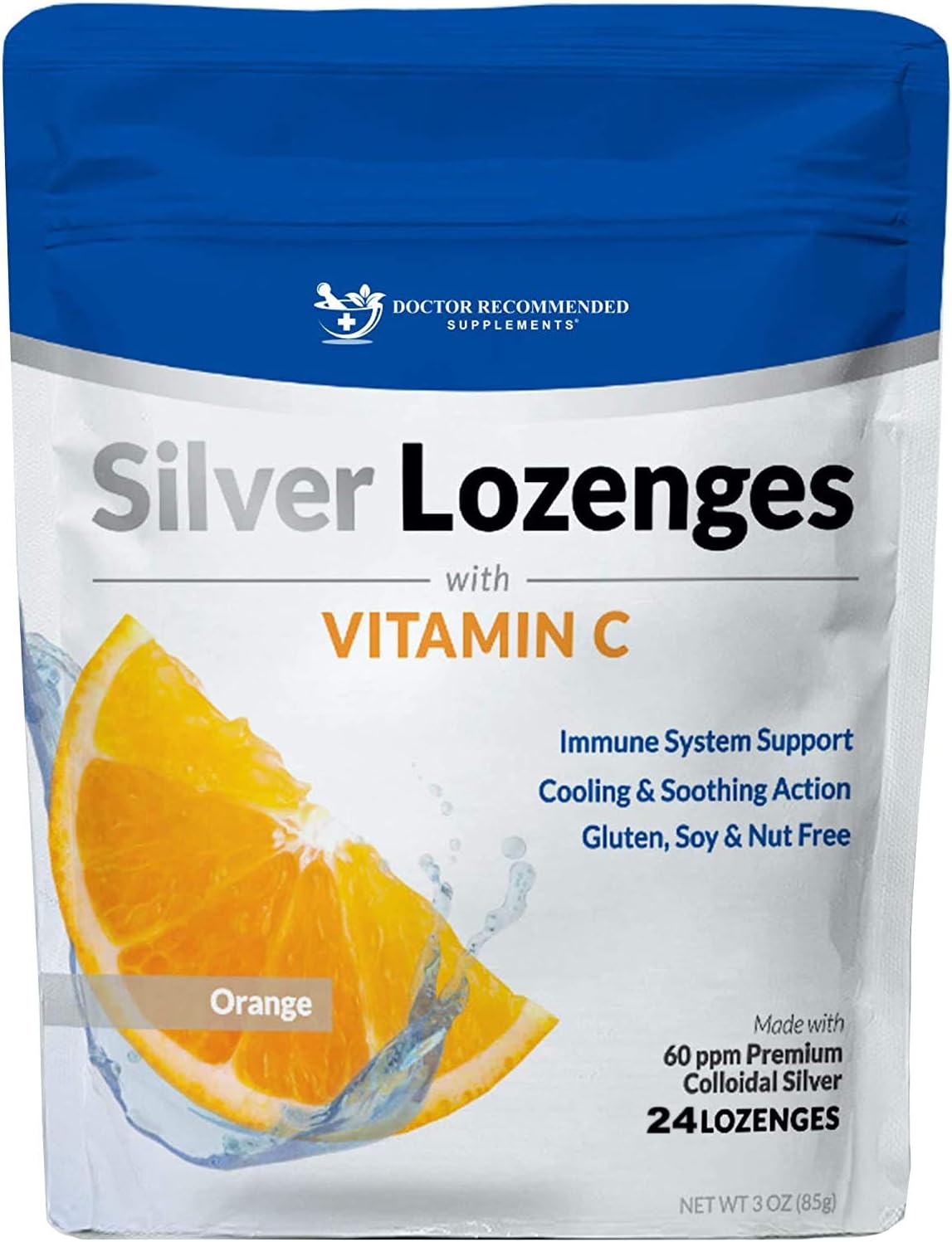 Premium Nano Silver 60 PPM Colloidal Silver Lozenges with Vitamin C and Honey - Immune Support and Throat Soothing Supplement - 24 Orange Lozenges - BoostGo Australia