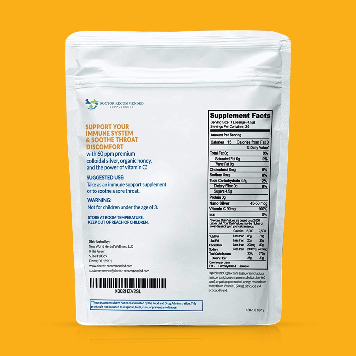 Premium Nano Silver 60 PPM Colloidal Silver Lozenges with Vitamin C and Honey - Immune Support and Throat Soothing Supplement - 24 Orange Lozenges - BoostGo Australia