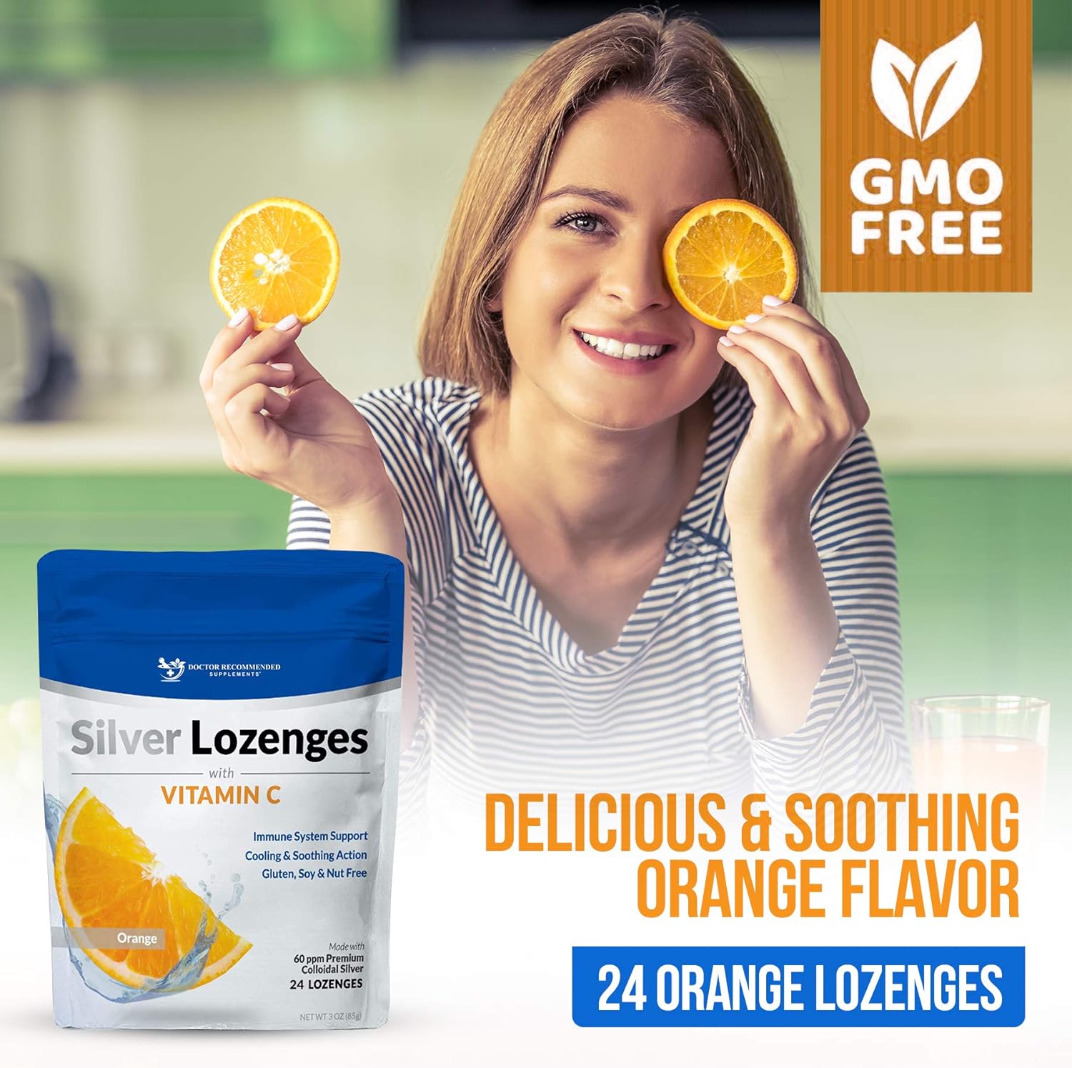 Premium Nano Silver 60 PPM Colloidal Silver Lozenges with Vitamin C and Honey - Immune Support and Throat Soothing Supplement - 24 Orange Lozenges - BoostGo Australia