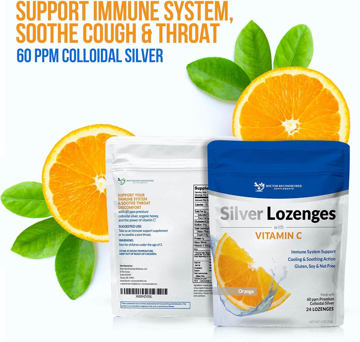 Premium Nano Silver 60 PPM Colloidal Silver Lozenges with Vitamin C and Honey - Immune Support and Throat Soothing Supplement - 24 Orange Lozenges - BoostGo Australia