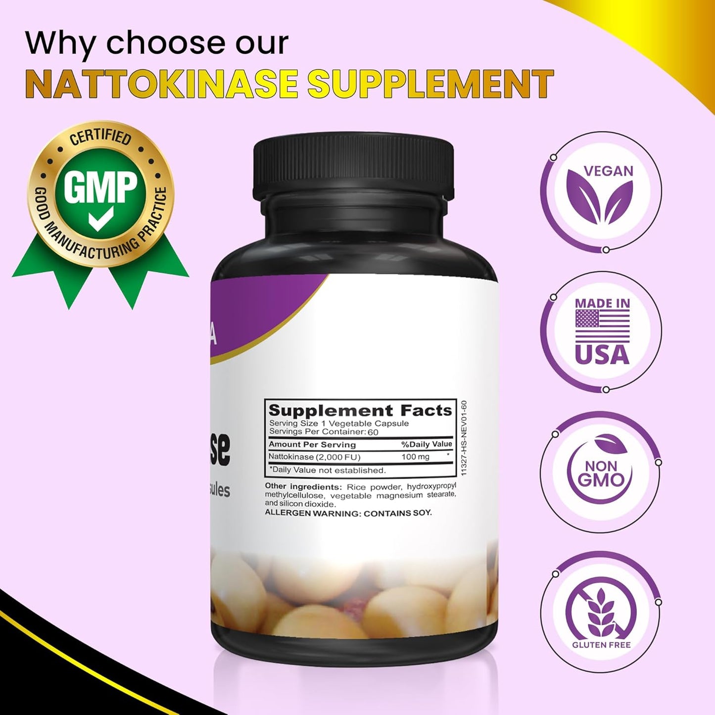 Premium Nattokinase Supplement - 2,000 FU, 60 Capsules - Top Quality Natto Extract - Non-GMO, Gluten Free, Vegan - USA Made
