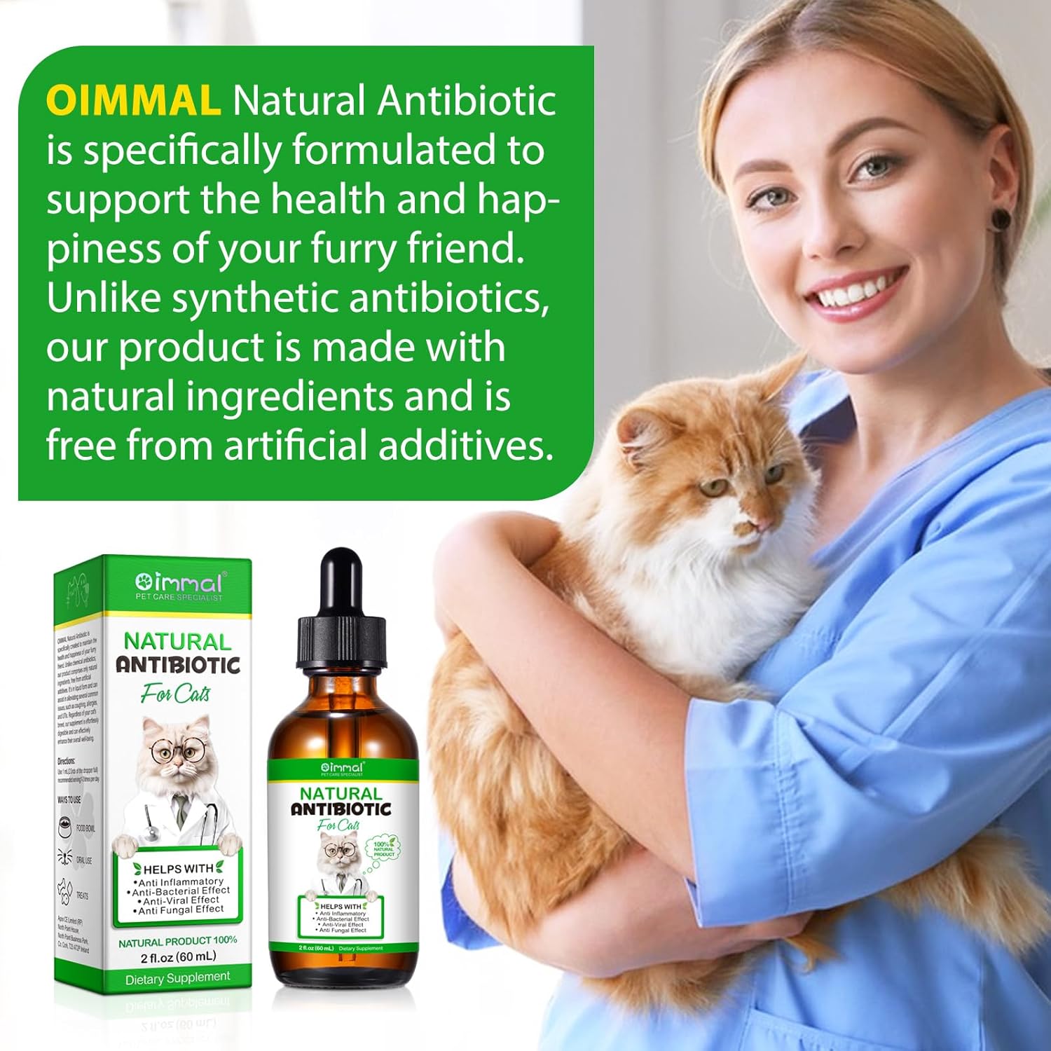 Premium Natural Antibiotic Supplement for Cats - Immune Support, Allergy Relief, Multivitamin - 2 Fl Oz / 60ML