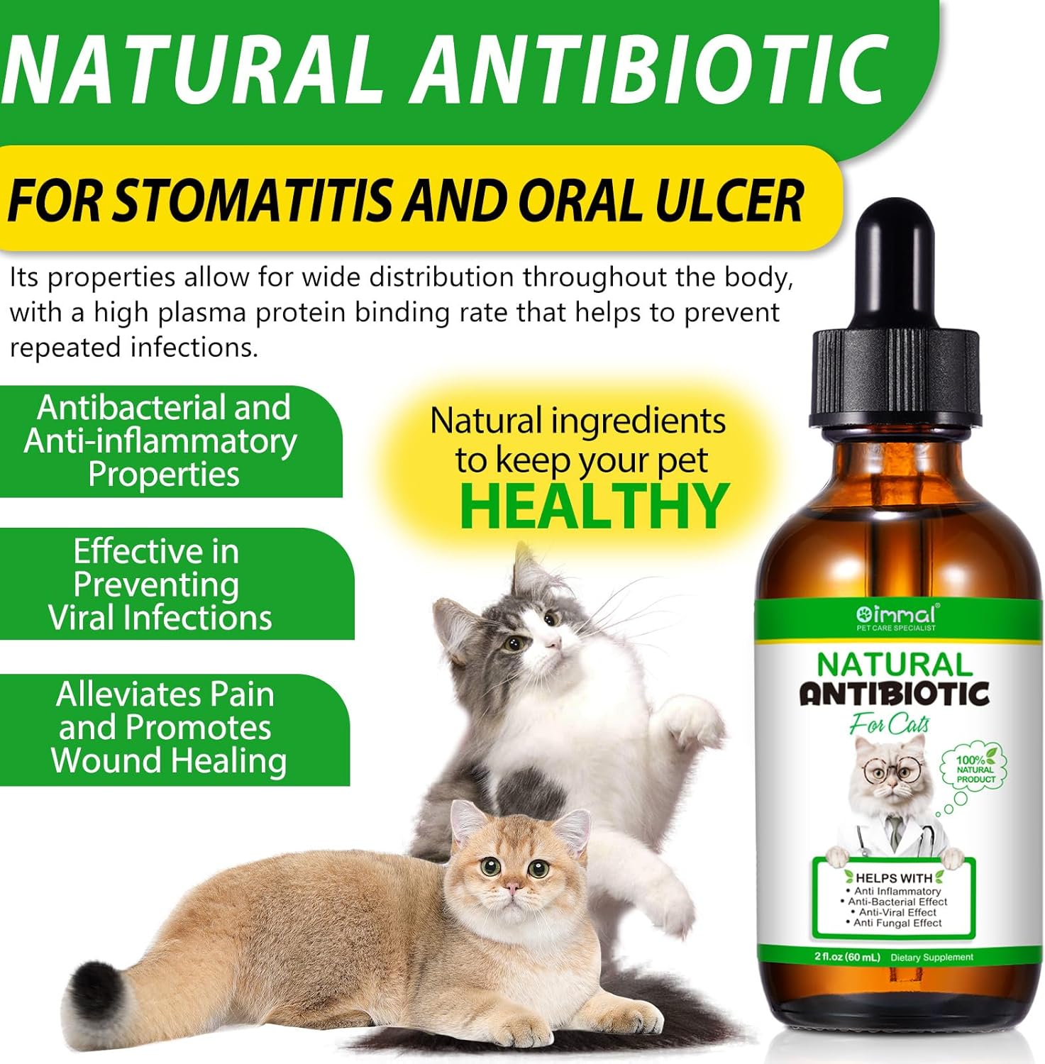 Premium Natural Antibiotic Supplement for Cats - Immune Support, Allergy Relief, Multivitamin - 2 Fl Oz / 60ML