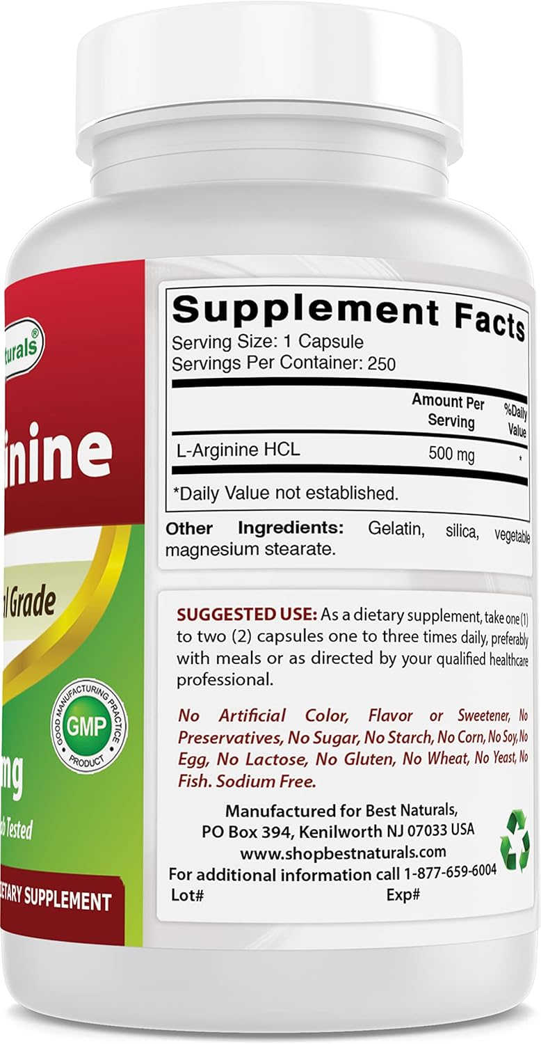 Premium Natural L-Arginine Supplement - 500mg Capsules - 750 Total Capsules