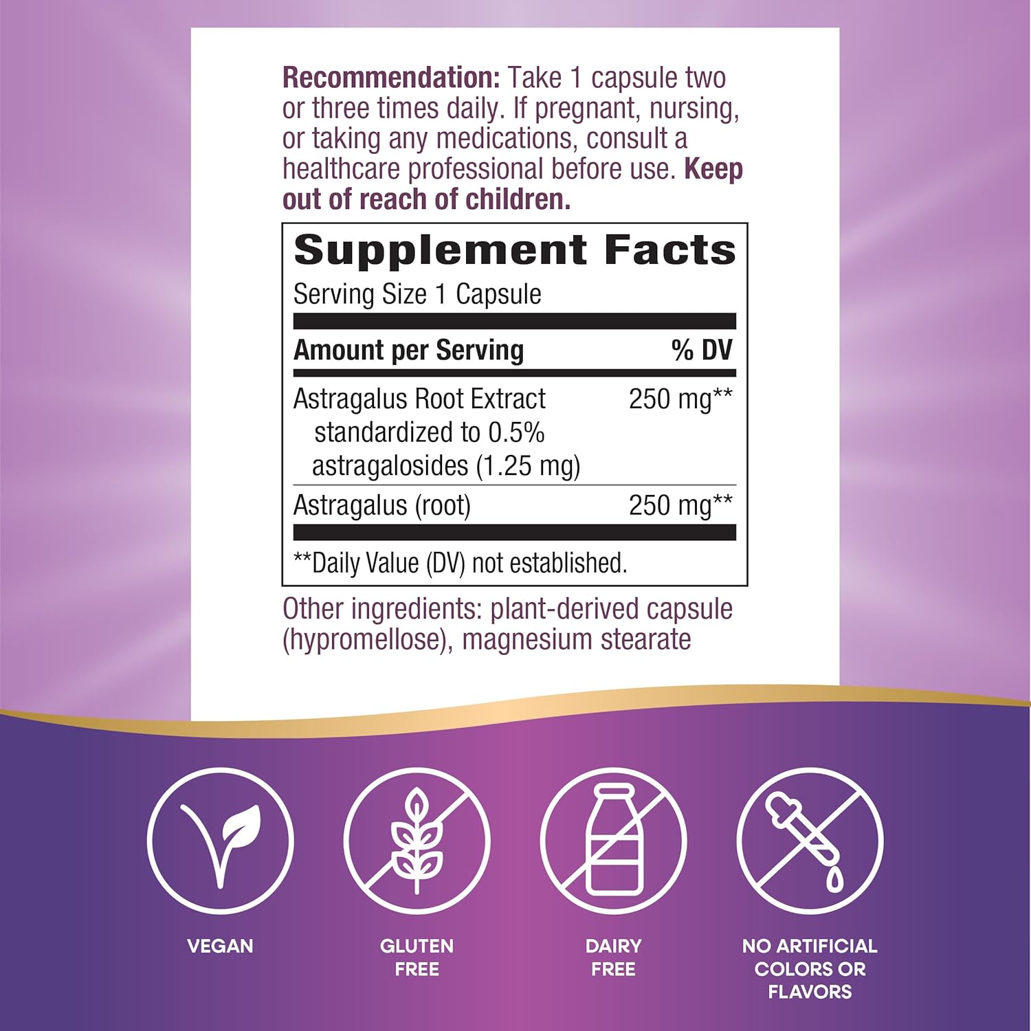 Premium Nature's Way Astragalus Root Extract - Immune Support - 60 Vegan Capsules