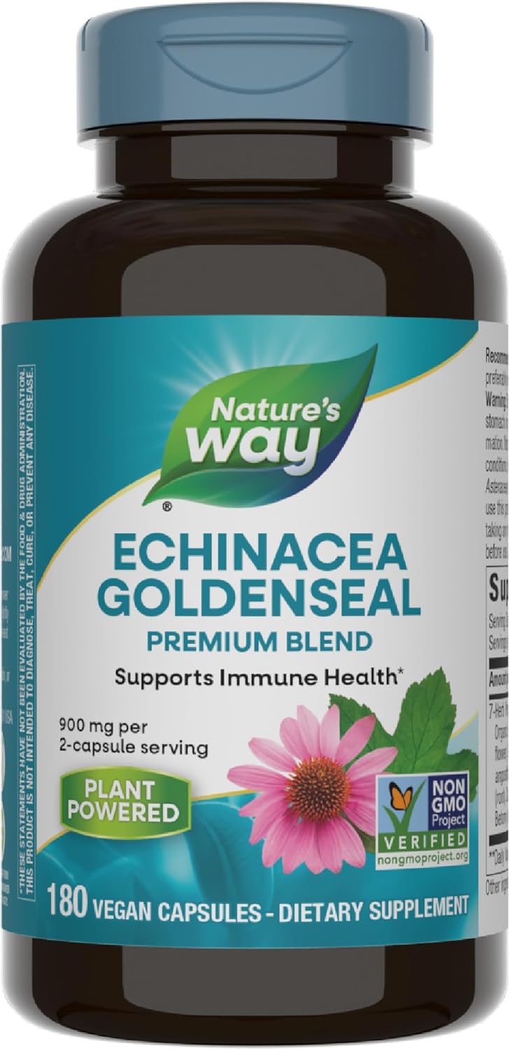 Premium Nature's Way Echinacea Goldenseal Blend - Supports Immune Health - 180 Capsules, 900mg, Non-GMO, Vegan