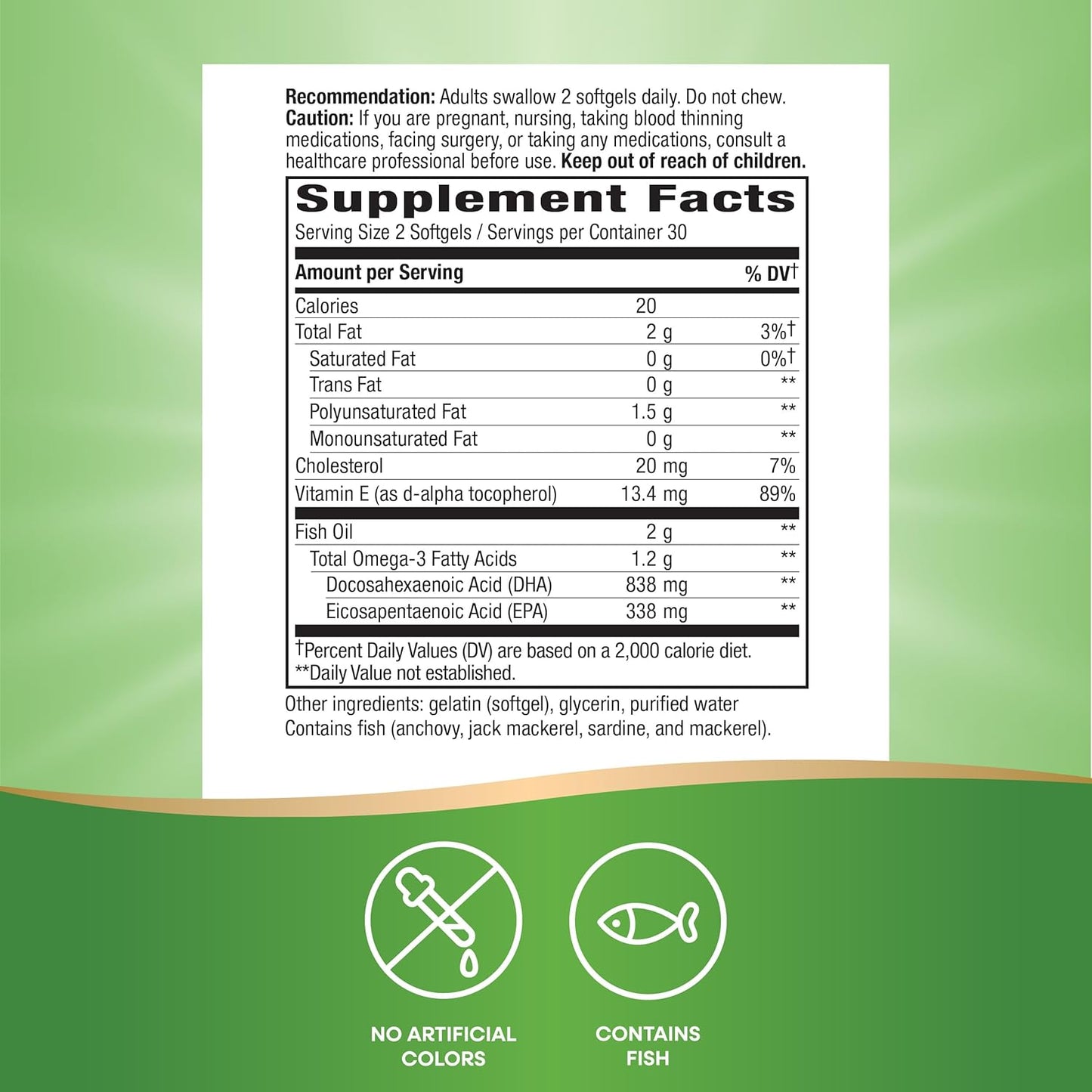 Premium Nature's Way Mega-DHA Fish Oil with 2,000mg Omega-3 per Serving, Supports Eye and Brain Health, 60 Softgels