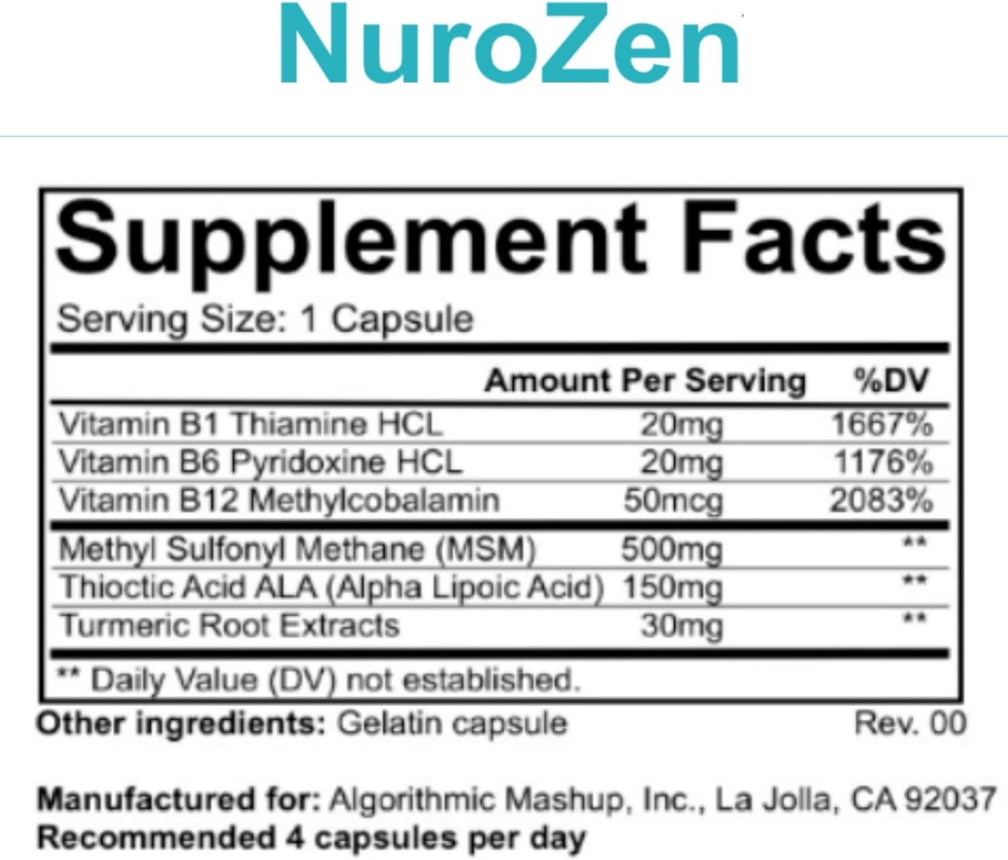 Premium Nerve Support Supplement 120 Count with MSM, Alpha Lipoic Acid, B Vitamins & Turmeric - Made in USA, GMP Certified