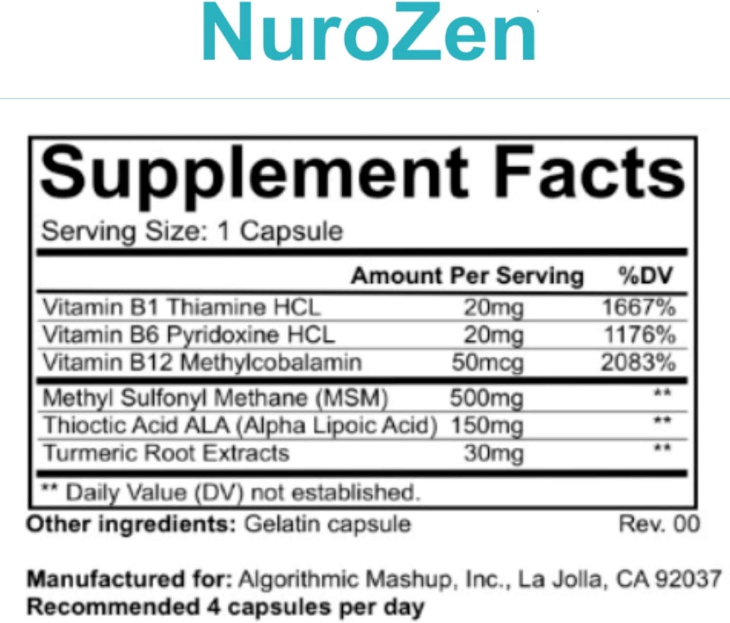 Premium Nerve Support Supplement 120 Count with MSM, Alpha Lipoic Acid, B Vitamins & Turmeric - Made in USA, GMP Certified