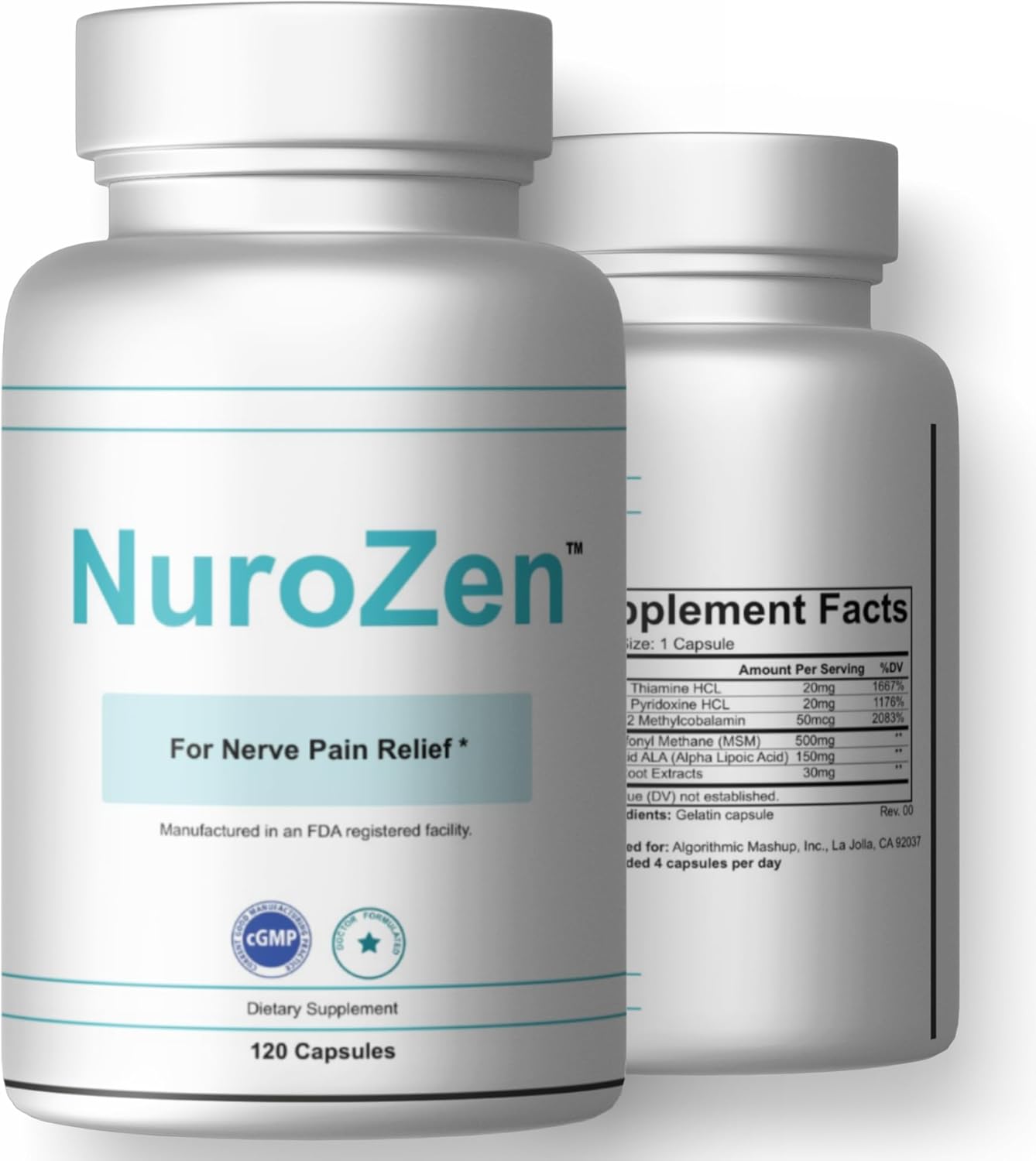 Premium Nerve Support Supplement 120 Count with MSM, Alpha Lipoic Acid, B Vitamins & Turmeric - Made in USA, GMP Certified