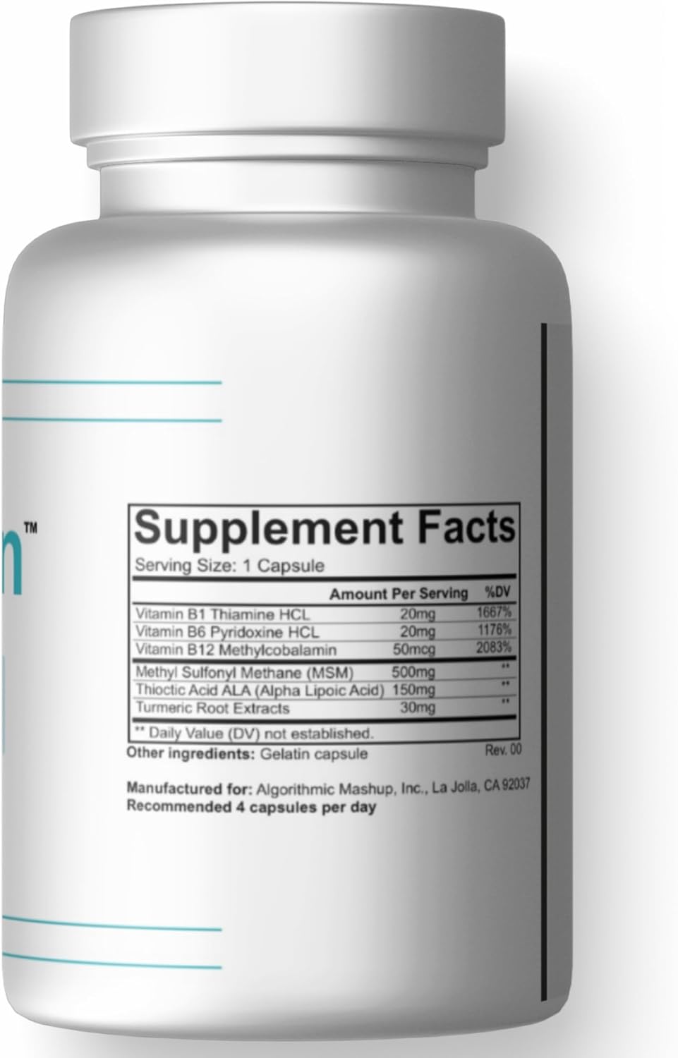 Premium Nerve Support Supplement 120 Count with MSM, Alpha Lipoic Acid, B Vitamins & Turmeric - Made in USA, GMP Certified