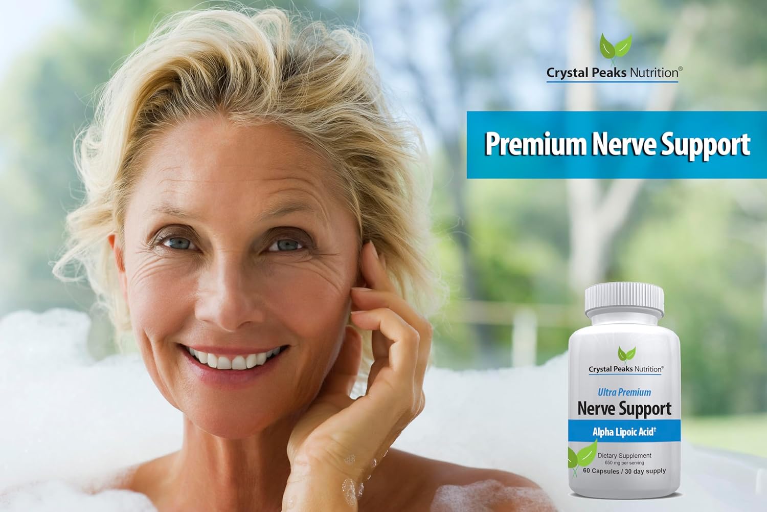 Premium Nerve Support Supplement with 650mg ALA Alpha Lipoic Acid - Natural Vitamins for Hands & Feet - Tingling, Numbness - 60 Capsules