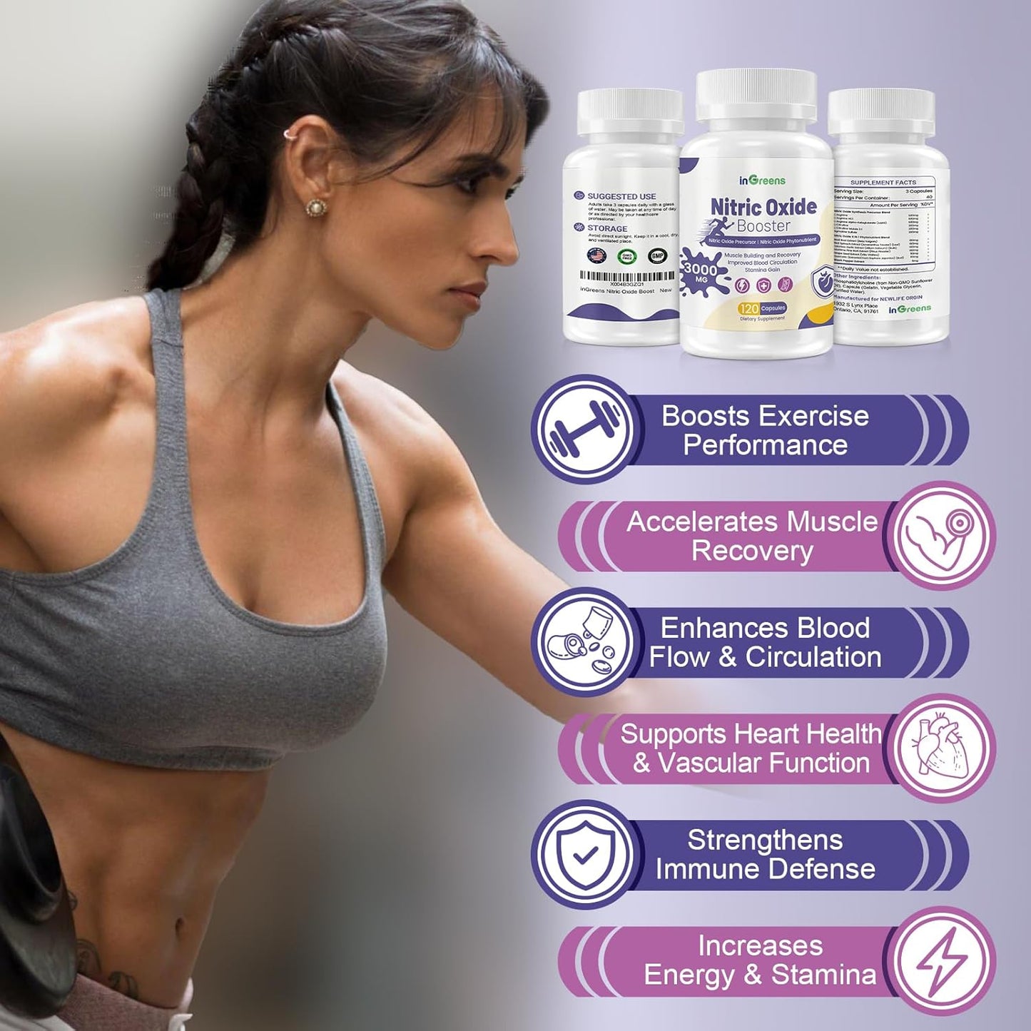 Premium Nitric Oxide Supplements for Muscle Growth, Heart Health, Energy & Circulation - 13-in-1 Formula, 3000mg, 120 Capsules - Non-GMO, Gluten-Free - Men & Women
