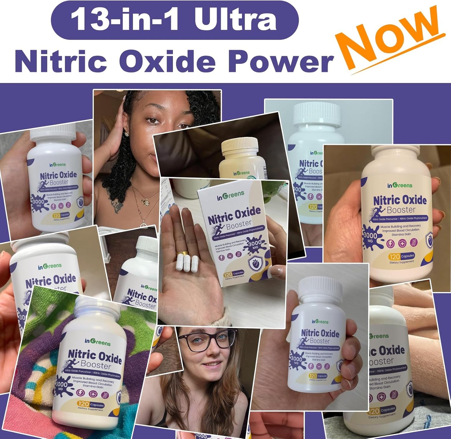 Premium Nitric Oxide Supplements for Muscle Growth, Heart Health, Energy & Circulation - 13-in-1 Formula, 3000mg, 120 Capsules - Non-GMO, Gluten-Free - Men & Women