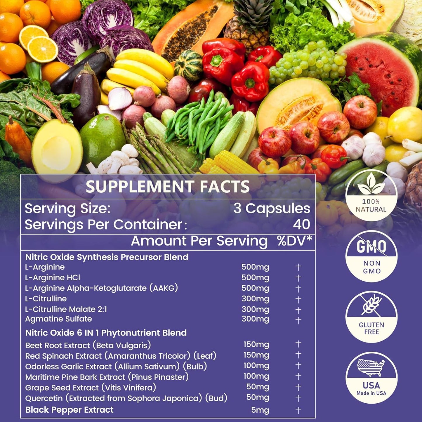 Premium Nitric Oxide Supplements for Muscle Growth, Heart Health, Energy & Circulation - 13-in-1 Formula, 3000mg, 120 Capsules - Non-GMO, Gluten-Free - Men & Women