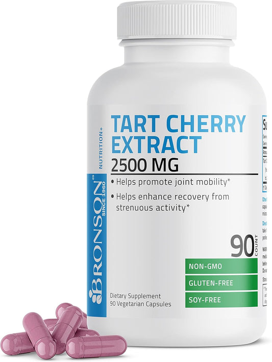 Premium Non-GMO Bronson Tart Cherry Extract 2500mg - High Antioxidant & Flavonoid Content, 90 Veg Caps