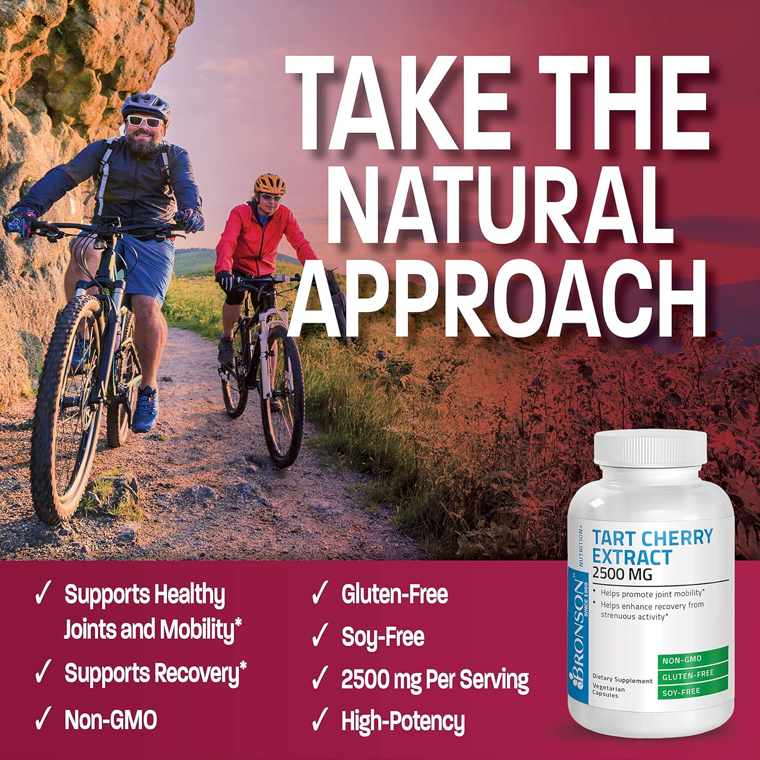 Premium Non-GMO Bronson Tart Cherry Extract 2500mg - High Antioxidant & Flavonoid Content, 90 Veg Caps