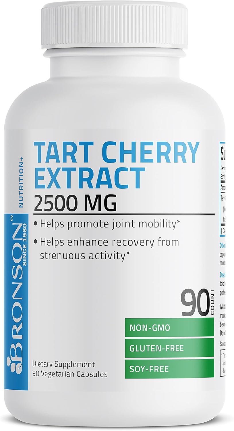 Premium Non-GMO Bronson Tart Cherry Extract 2500mg - High Antioxidant & Flavonoid Content, 90 Veg Caps