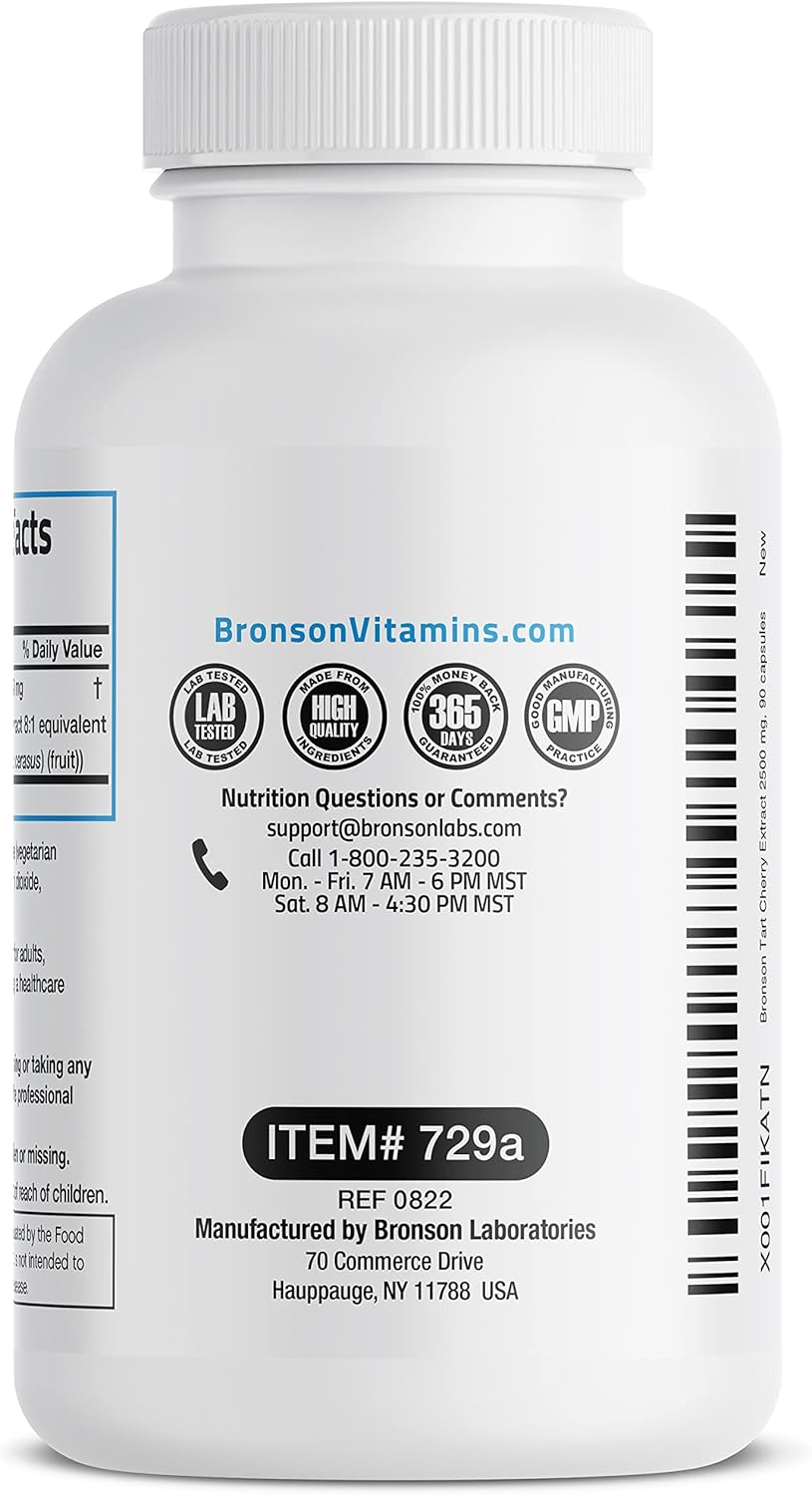 Premium Non-GMO Bronson Tart Cherry Extract 2500mg - High Antioxidant & Flavonoid Content, 90 Veg Caps