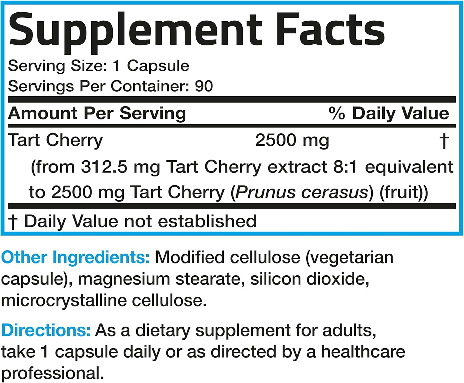 Premium Non-GMO Bronson Tart Cherry Extract 2500mg - High Antioxidant & Flavonoid Content, 90 Veg Caps