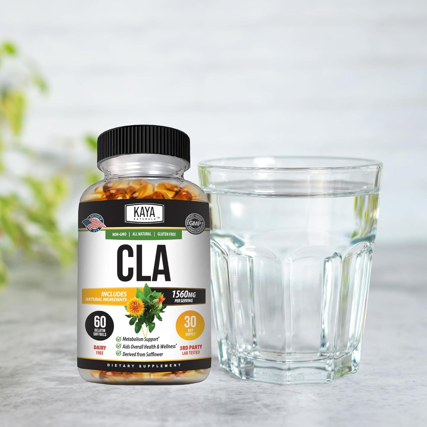 Premium Non-GMO Conjugated Linoleic Acid (CLA) Capsules - Gluten-Free - 60 Capsules by Kaya Naturals