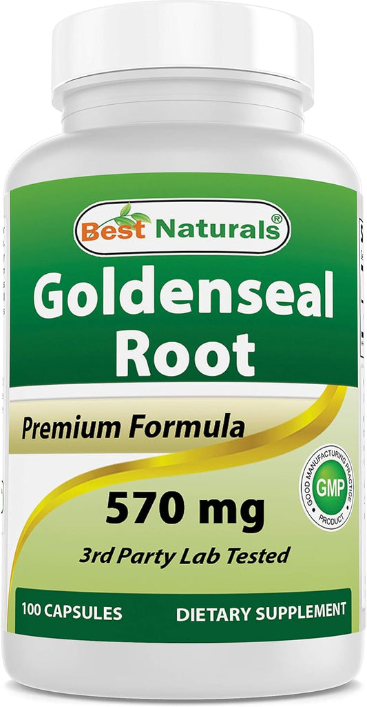 Premium Non-GMO Goldenseal Root Capsules - 570 mg - 100 Count - Top Quality Herbal Supplement